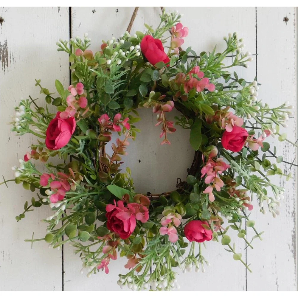Pink Floral Mini Wreath, Candle Ring, Cottagecore,Farmhouse, Spring Summer small